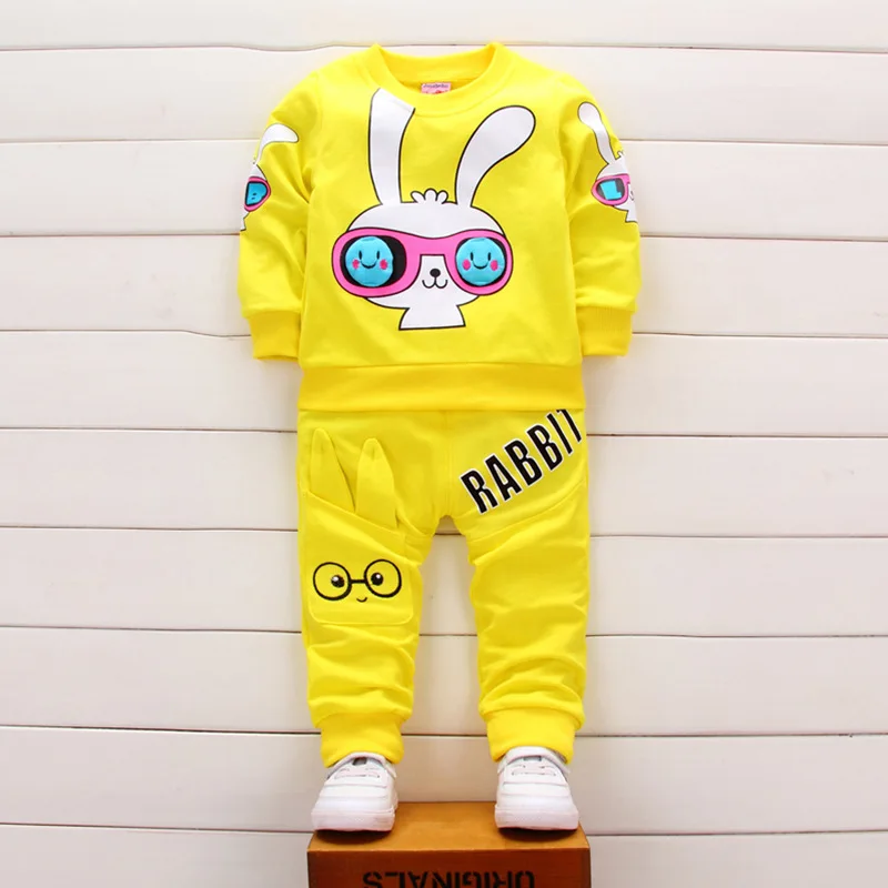 2018 New Fashion 2pcs Children Clothes Casual Set Glasses Rabbit Smiley Yellow Tops+ Pants Kids Clothing For Boys | Детская одежда и
