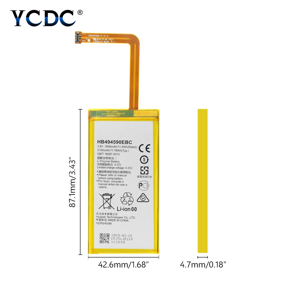 YCDC литий-ионный аккумулятор 3100 мАч для телефона HB494590EBC для huawei Honor 7 PLK-L01/UL00/AL10/TL01H