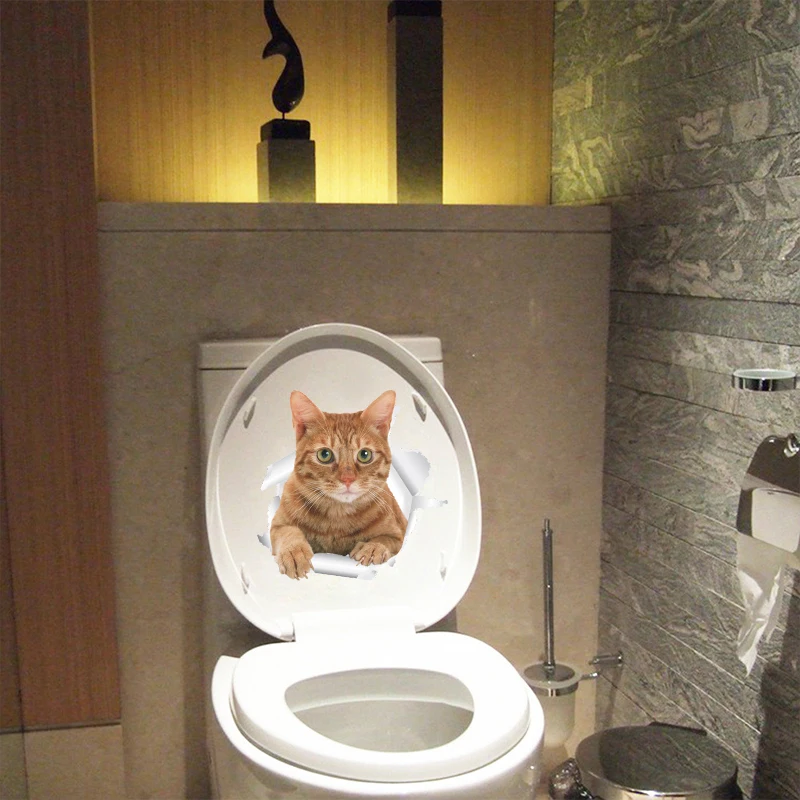 

3D Cat Toilet Wall Stickers Hole View For Bathroom Living Room Home Decor Accessories Mural Wall Waterproof PVC Animals Decals