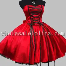 Дешевое готическое Красное и черное платье со шнуровкой в викторианском стиле длиной до колена