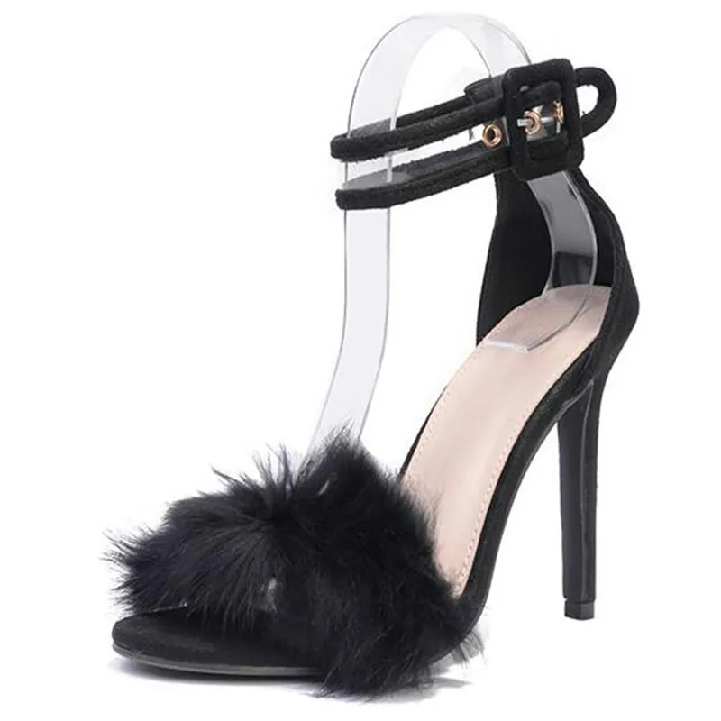 

Dropshipping Women Sandals High Heels Footwear Fur Ankle Strap Gladiator Sandals Female Wedding Sexy Shoes Stiletto