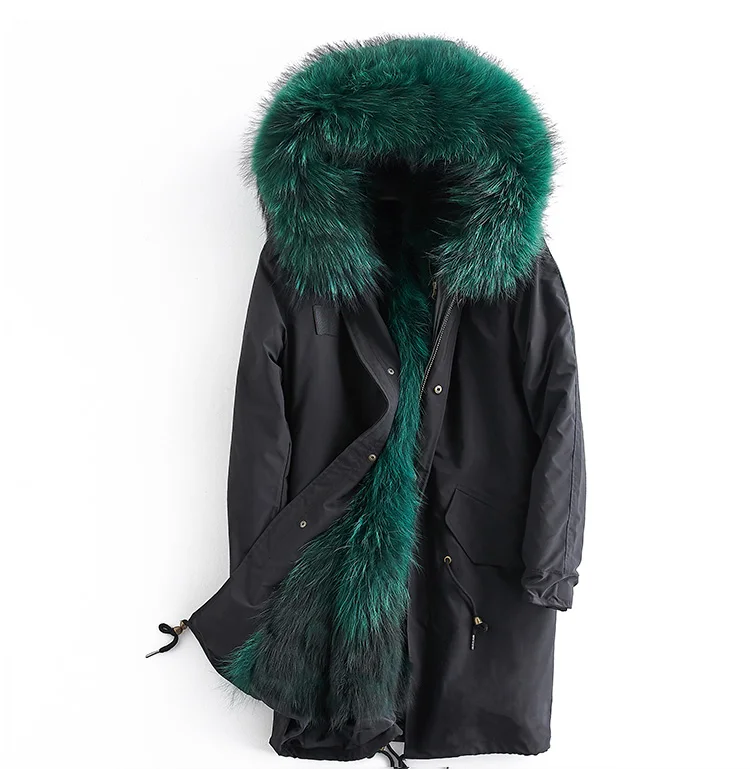 Осень-зима, новое пальто с длинным рукавом из натурального меха, Женская Съемная парка с подкладкой из меха енота, пальто, куртка большого размера