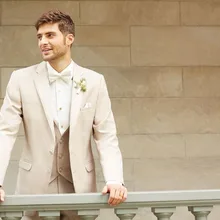 Лучшие продажи высококачественный романтический стиль бежевое пальто свадьбы/вечерние бизнес/Формальные/курить костюмы дешевые смокинги жениха