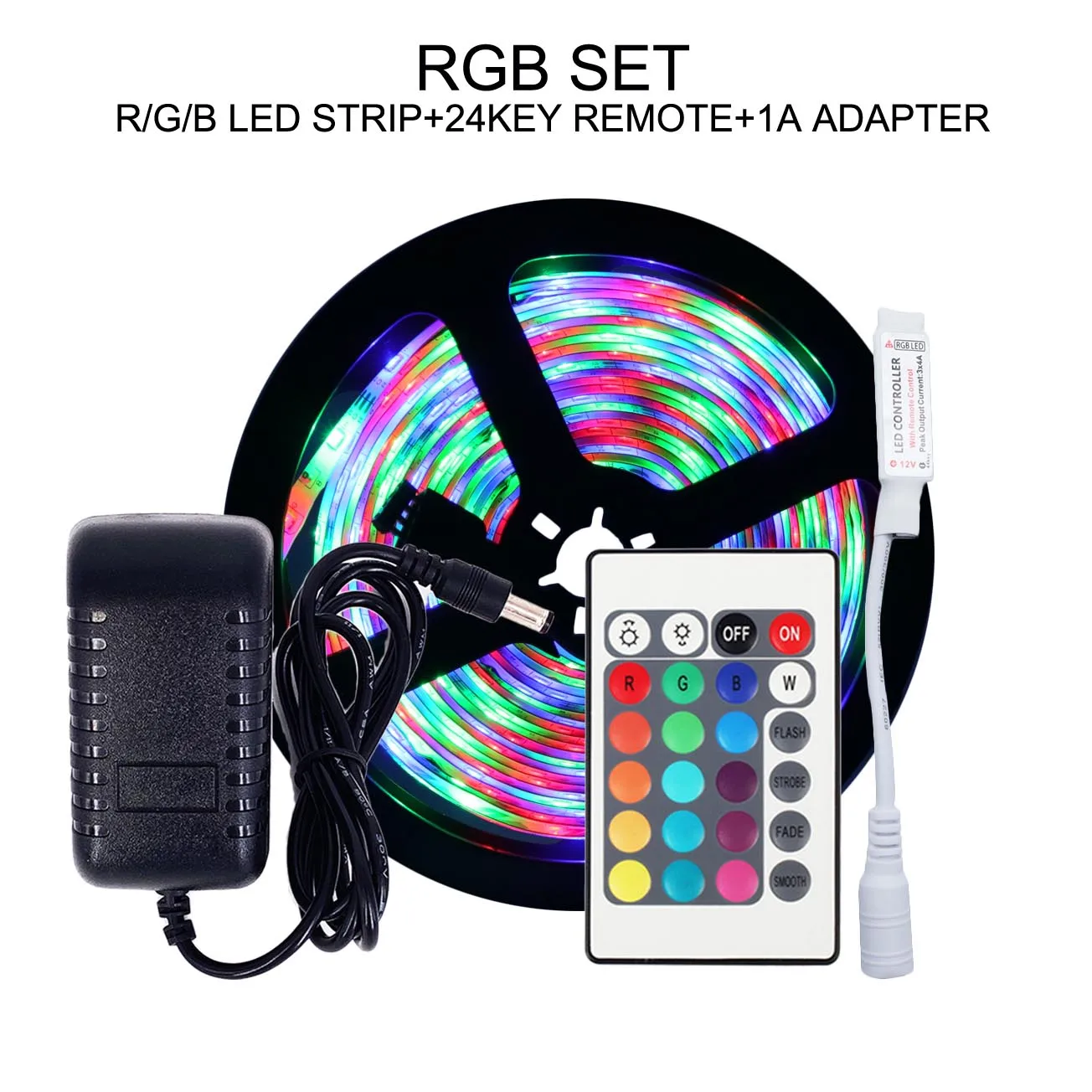 5 м/лот DC12V Светодиодная лента 2835 300 светодиодный s RGB/белый/теплый белый IP65 Гибкая световая полоса RGB с 24Key ИК-пультом дистанционного управления и адаптером - Испускаемый цвет: RGB SET