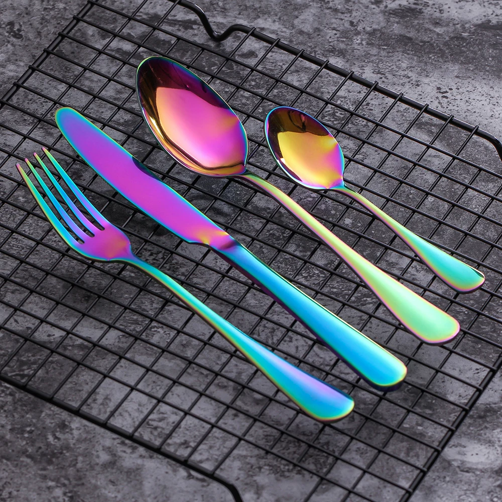 Multi Colors Cutlery Mirror Polishing Stainless Steel Dinnerware Fork Scoops Set Dessert Portuguese Style Solid Tableware посуда нож
