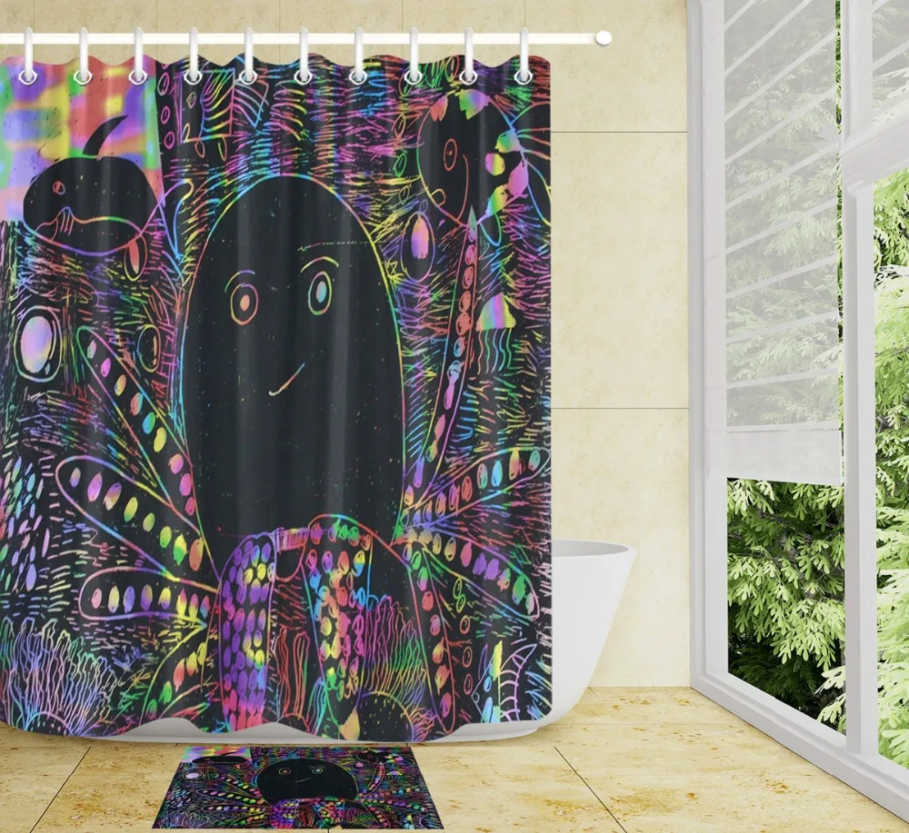 Abstract Chinese Dragon Shower Curtain Sets Bathroom Waterproof Fabric Hooks 