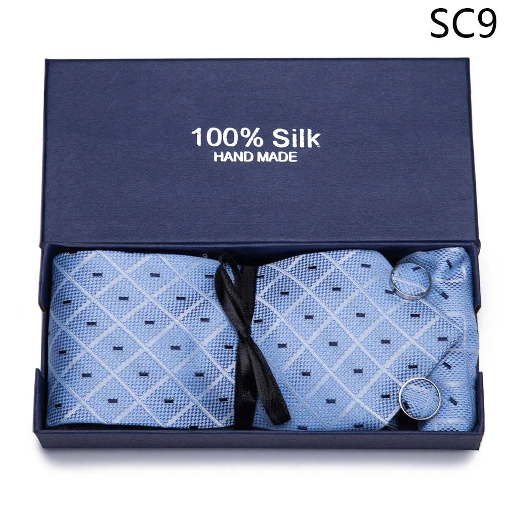 Мужской галстук шелк синие турецкие огурцы, жаккардовый галстук+ Hanky+ Запонки Наборы для формальной Свадебная деловая Вечеринка подарочка коробка набор - Цвет: SC9