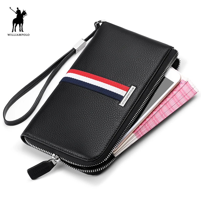 

WILLIAMPOLO Fashion Luxury Genuine Leather Striped Mens Coin Purse Leather Clutch Men PL235
