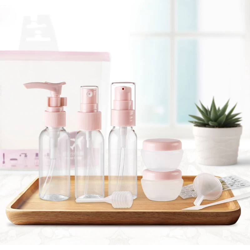 

9 in 1 Set Empty Travel Bottle Cosmetic Packaging Sets Lotion Toner Sprayer Bottle Tour Kit Loose Powder Cream Jars Labels