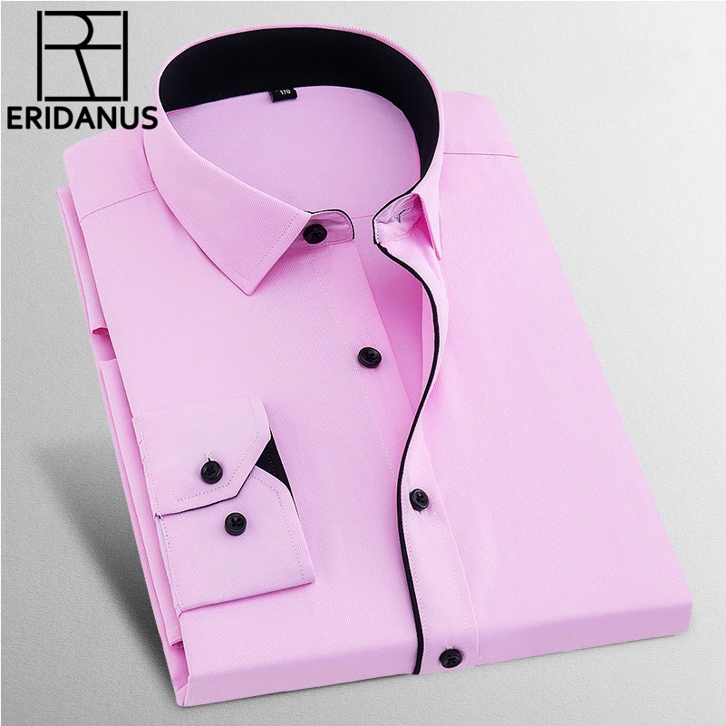 Cena Ubranie koszule męskie 2017 nowy marka wiosna z długim rękawem Twill biznes formalne męskie ubranie koszule solidna męska Casual Wedding 8XL X568