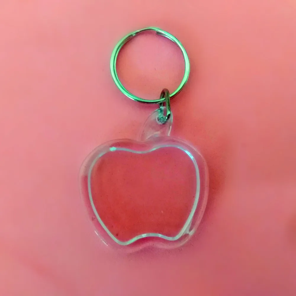 

Free shipping 3pcs/lot Two size Apple Shaped Transparent Blank Insert Photo Picture Frame Key Ring Split keychain