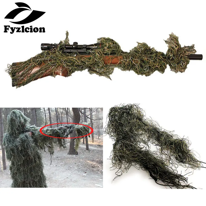 Камуфляж лес Охота Ghillie костюм камуфляж 3D винтовка пистолет обёрточная бумага крышка применение эластичный ремешок для снайпера Охота