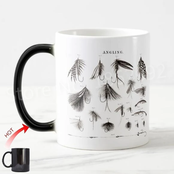 

Vintage 1800s Angling Fly Fishing Flies Old Hooks Coffee Mug Tea Cups Funny Novelty Fishing Gifts Cool Cups for Fishmen Dadddy