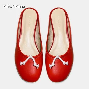 

Super cute women round toe mules flat slippers candy color soft sheepskin upper casual beach holiday young ladies slides shoes