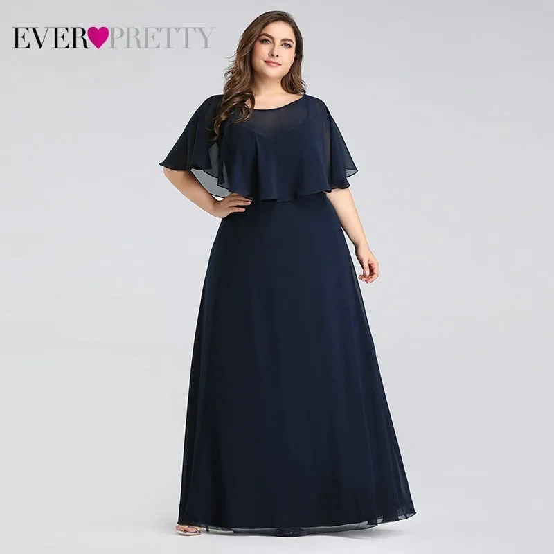 Платья для матери невесты размера плюс Ever Pretty EZ07762 дешевый темно-синий трапециевидный шифон Длинные элегантные вечерние платья