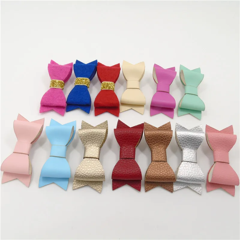 

10pcs/lot Gold Glitter Felt Artificial Leather Bow Hair Clips Girl Fashion Faux Leather Hairpins Soft Kid Leather Bow Grips