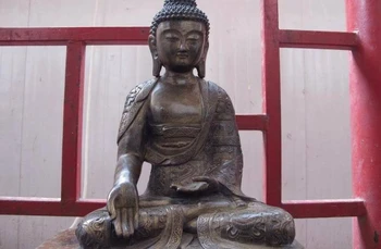 

Chinese buddhism bronze gild eight treasures Sakyamuni tathagata buddha Statue