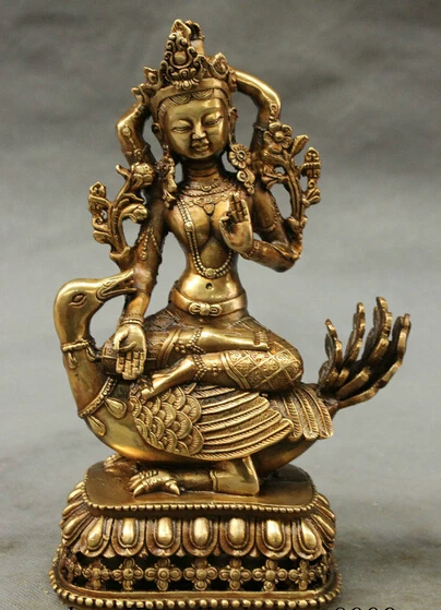 

hui88K718<<<8" Tibet Brass Buddhism 4 Arms Chenrezig Buddha Statue Kwan-Yin Tara Ride Duck