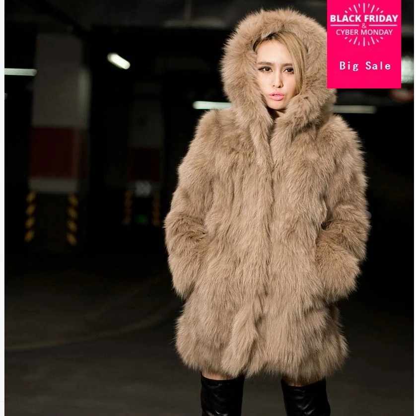 

2019 autumn and winter new faux fur hooded coat women imitation hawk fur coat jacket thicker warm coat wj683 free shipping