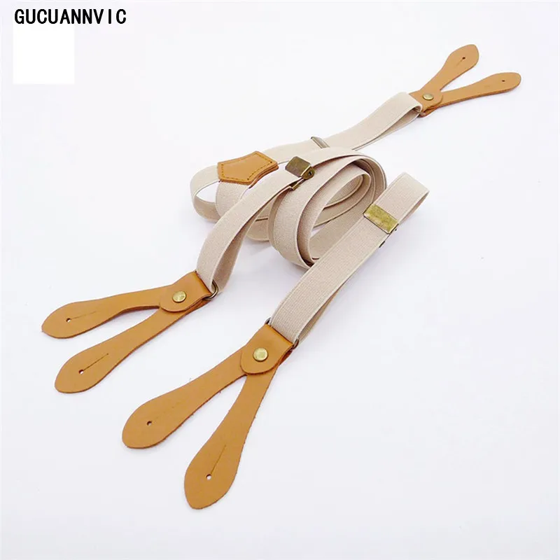 

HOT GUCUANNVIC British style buttons suspenders unisex Fresh Khaki suspenders for men and women braces straps width 2CM