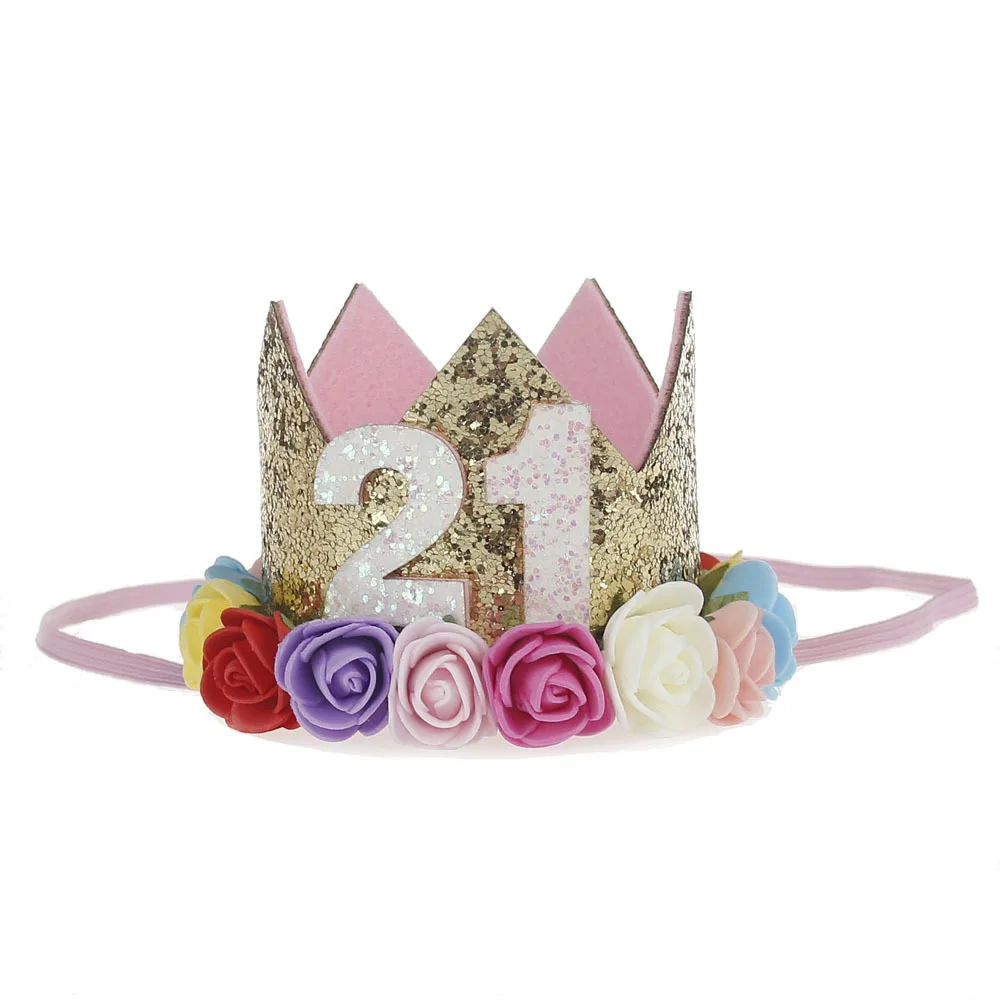 Модная повязка на голову с цветочной короной для маленьких детей, повязка на голову с блестками и короной для новорожденных, подарок на день рождения, повязка для волос, аксессуары для волос - Цвет: 7