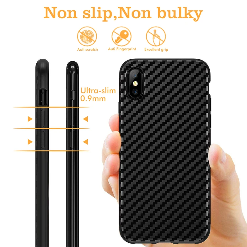 Чехол для телефона для iphone 11 pro Max 7 8 6 6s plus, мягкий однотонный черный защитный чехол из углеродного волокна для iphone X 5 5S, чехол