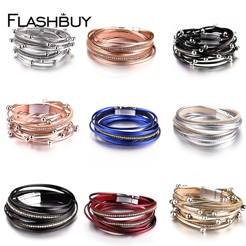 Кожаные браслеты Flashbuy стразы из сплава для женщин украшения ювелирных изделий