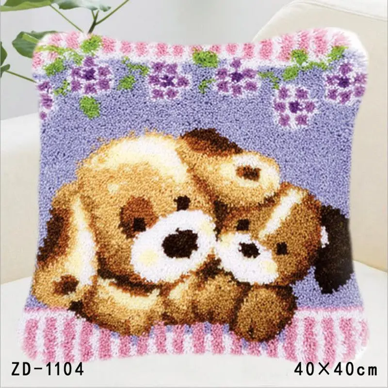 Animal Pillowcase Latch Hook Rug Kits Dogs DIY Needlework Embroidery