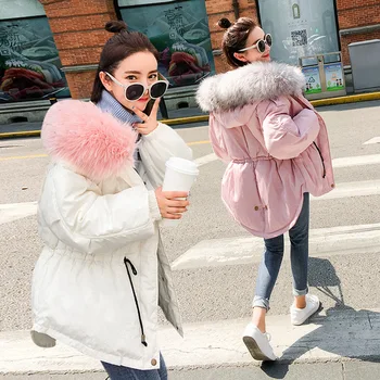 

Parkas Women Camo Fashion Hairy Collar Tunic 2018 Ladies Casual Fashion Fox Hair Star with Korean Jackets Down Cotton Coats S-XL