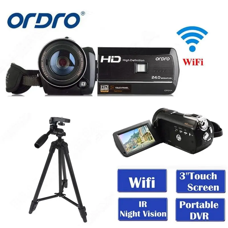 

ORDRO HDV-D395 Full HD 1080P 18X 3.0" Touch Screen Digital Video Camera+Tripod photocamera camara de video hd