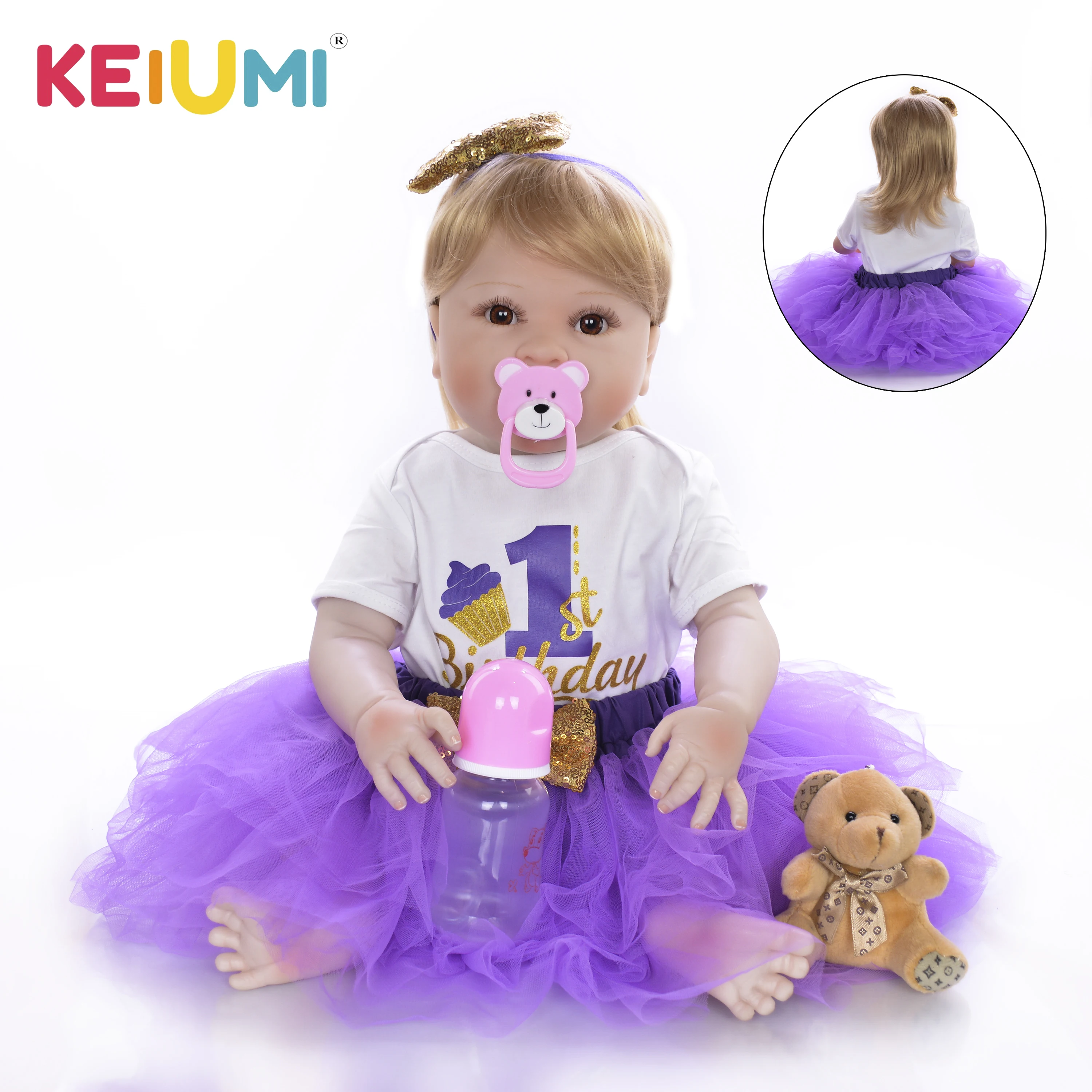 

KEIUMI New Design Full Reborn Menina Vinyl Full Body Gold hair Lifelike Princess Reborn Baby Dolls 57 cm Kids Playmates Gifts