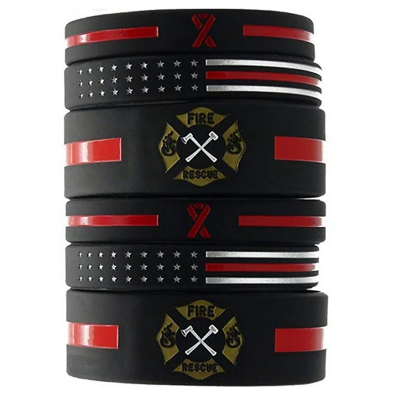 

1 PC Firefighters Thin Red Line Silicone Bracelets USA American Flag wristbands For Men Women Jewelry Gifts Accessories Dropship
