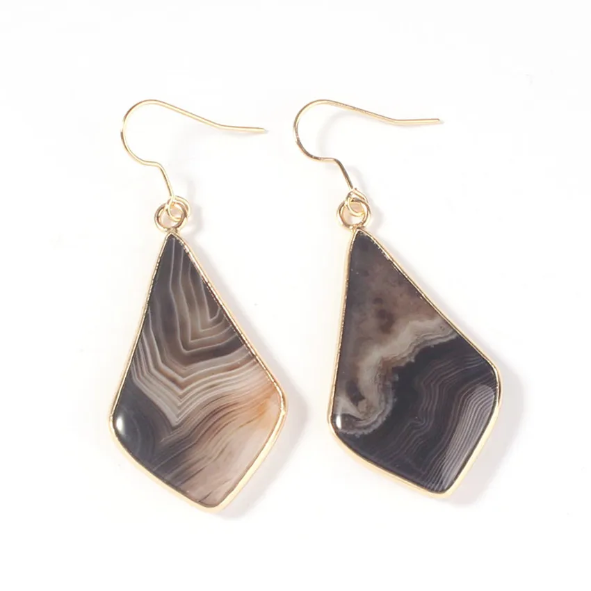

Trendy-beads Summer Style Light Yellow Gold Color Stripe Black Onyx Water Drop Hanging Earrings