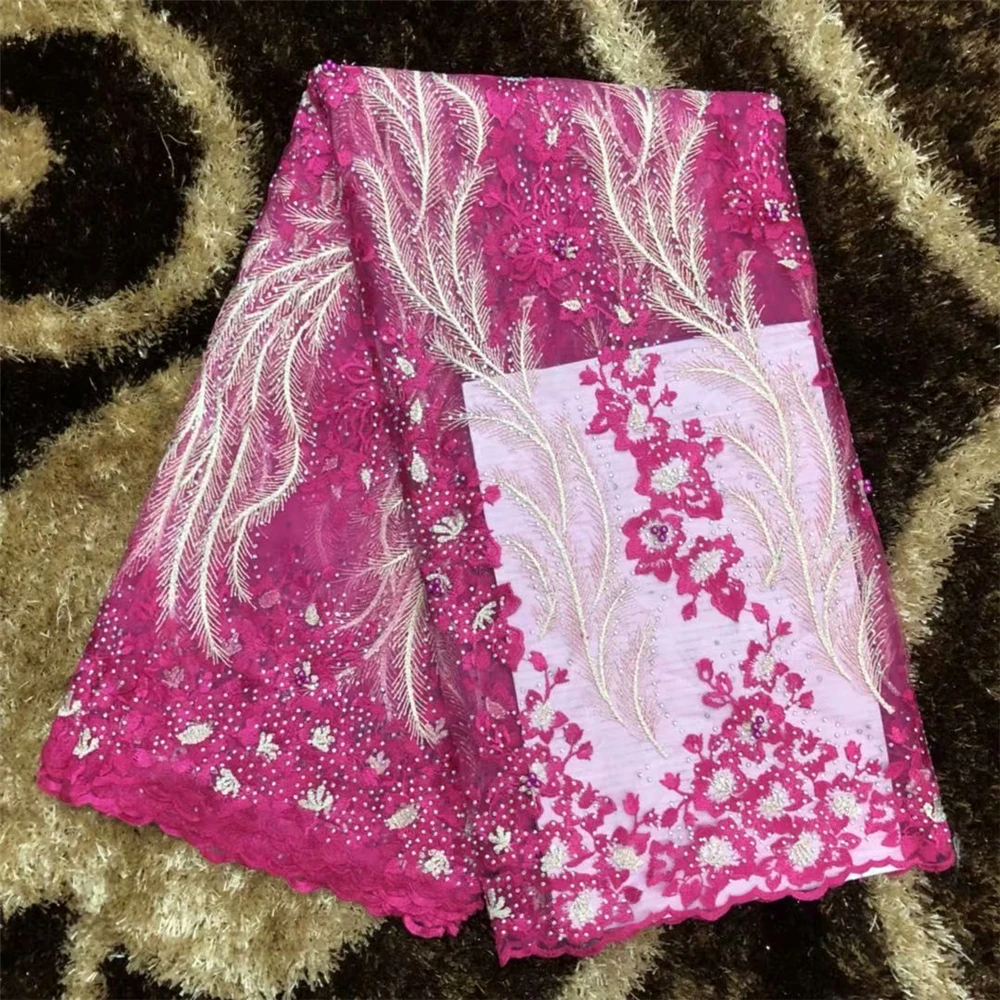 

Fabric 2019 High Quality Lace Latest African Laces Fabric With Beads Wedding Gold Nigerian French Lace Fabric