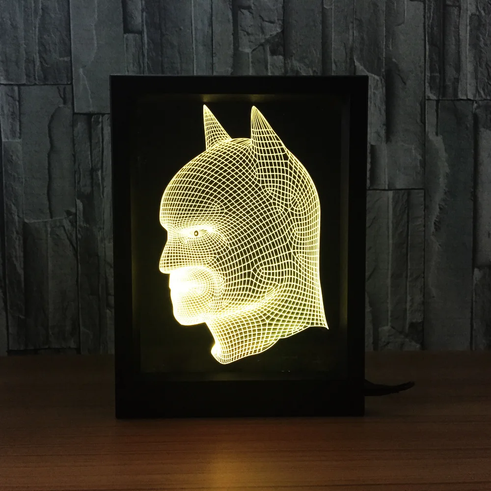 Бэтмен фото Рамки 3D настольная лампа RGB 7 цветов Изменение Night Light акрил Бат человек для Рождество подарок для детей