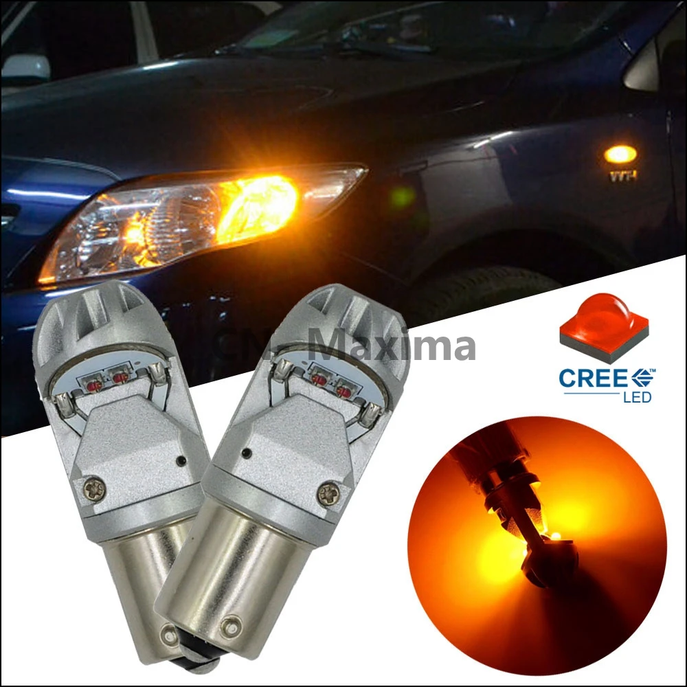 

2pcs Amber Yellow Error Free 20W 4CREE BAU15S 7507 PY21W 1156PY LED Bulbs For Front Turn Signal Lights