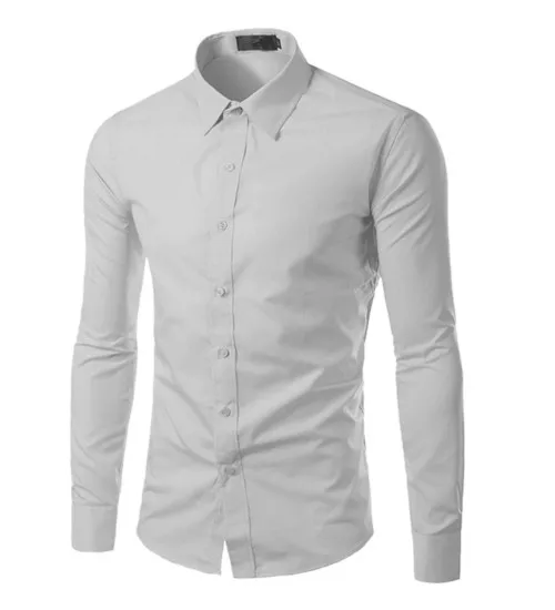 Модная брендовая мужская деловая рубашка с длинным рукавом Camisa Masculina мужская одежда повседневные платья рубашки сплошной цвет рабочая одежда для мужчин - Цвет: Lt Gray