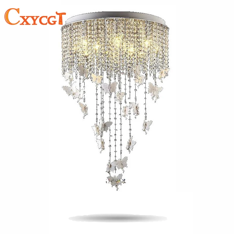 

LED Crystal Ceiling lights Fixture Modern Lustre De Cristal Ceiling Lamps Butterfly Design E14 Bulb For Foyer Illumination