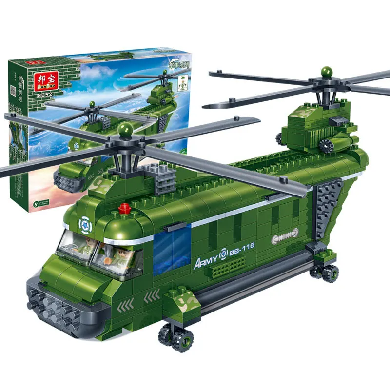 

Bangbao Education Enlighten Military Army Building Blocks Children's Toy Aircraft Double Rotor Transport Helicopter Model