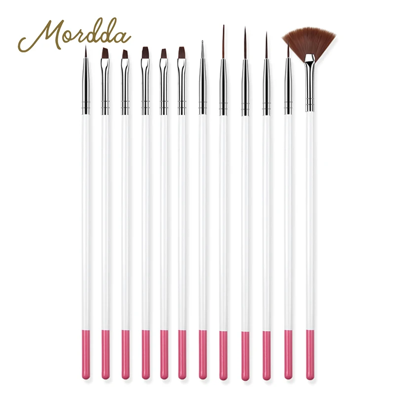 

MORDDA 12 Pcs/Set Nail Art Brush For Manicure Acrylic Brush Gel UV Varnish Nail Brush For Nail Design Drawing Pen Nail Art Tool