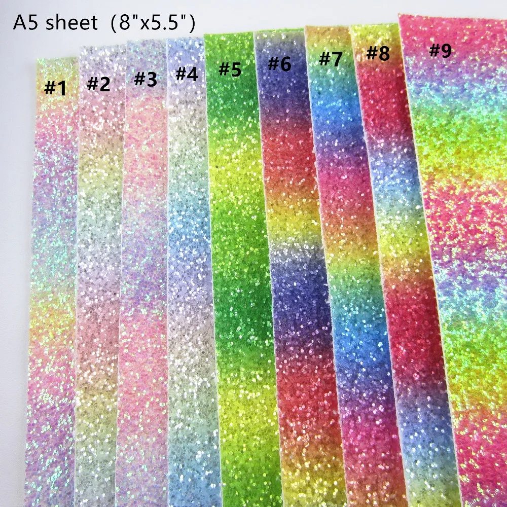 

A5 Sheet 8"x5.5"(21cmX15cm) Chunky Rainbow Glitter Fabric leather Faux PU leather For Bows Earring craft Sewing DIY 1piece F0274