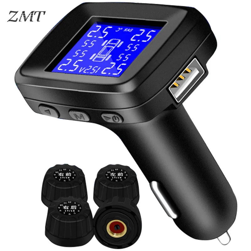 

External Tire Pressure Monitor Wireless TPMS Tire Detection With USB Interface Cigarette Lighter Car Security Alarm System T81A