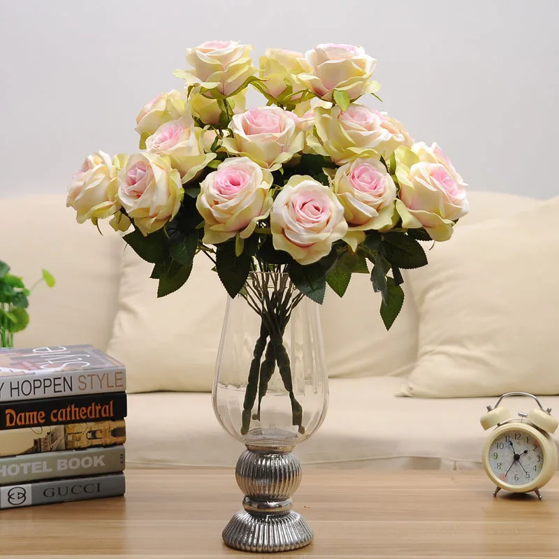 Искусственный цветок 1 букет 9 бутонов, роза для творчества, искусственные шелковые цветы для украшения дома, украшение для свадьбы, праздника