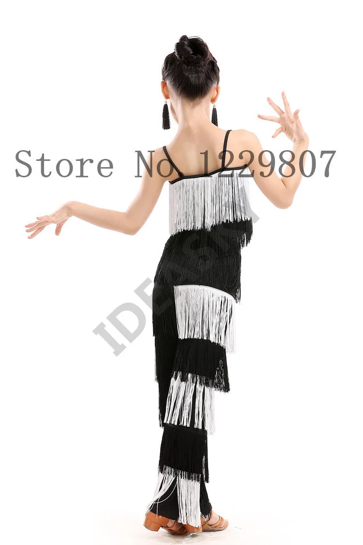 Костюмы для латинских танцев с блестками и бахромой; брюки; платье с бахромой; черные женские платья для сальсы; ча-ча; Бальные платья для танцев для детей