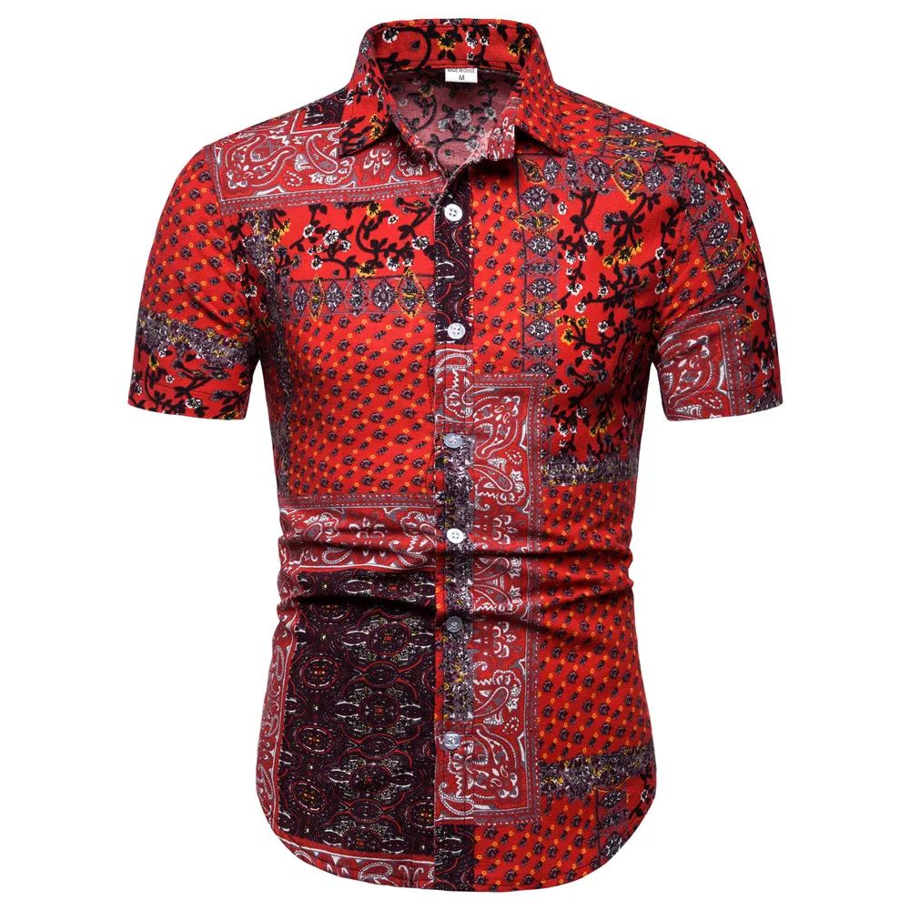 Vintage Floral Men Shirts 2019 New Travel Wear Tops Short Sleeve