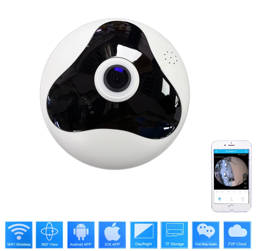 P2P H.264 960 P IP Камера WI FI панорамный Fisheye 360 градусов Беспроводной сеть