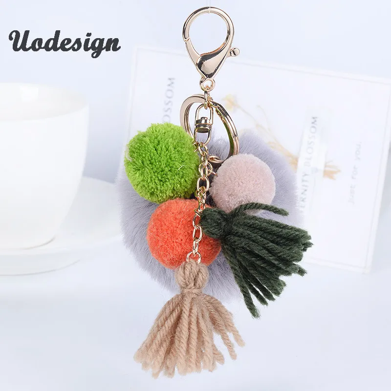 Tassel Handbag Cute Bag Blank Fluffy Rabbit Fur Pom Pom Ball Keychain To Locate Keys Stylish