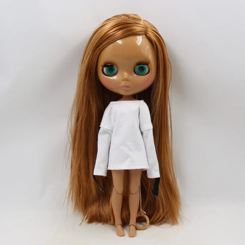 Neo Blythe Doll with Blonde Hair, Dark Skin, Shiny Cute Face & Custom Jointed Body 2
