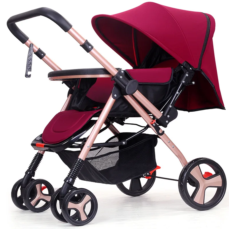 Реверсивный светильник для детской коляски, переносная коляска с зонтиком, ручная тележка, может лежать, складывается, детская коляска с четырьмя колесами - Цвет: Темно-синий