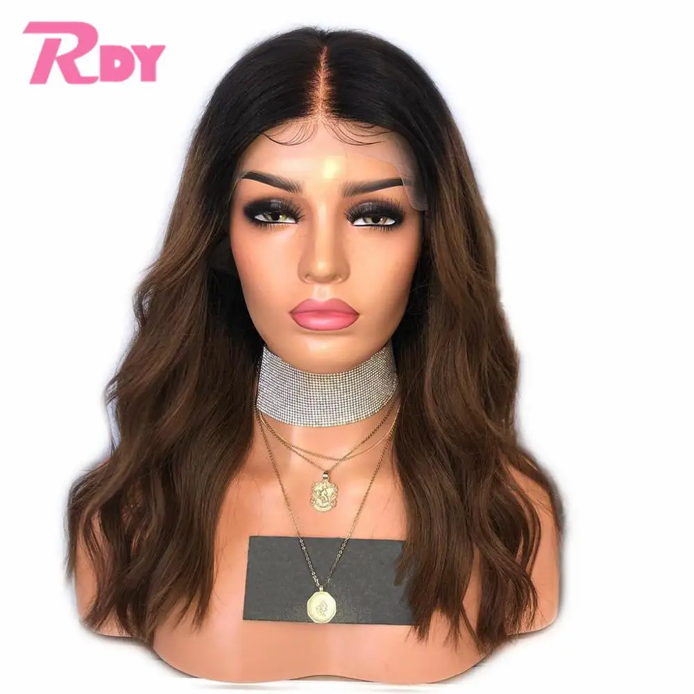 

RONGDUOYI Two Tone Color Body Wave Synthetic Lace Front Wigs for Women Ombre Brown Cosplay Glueless Wig with Middle Part